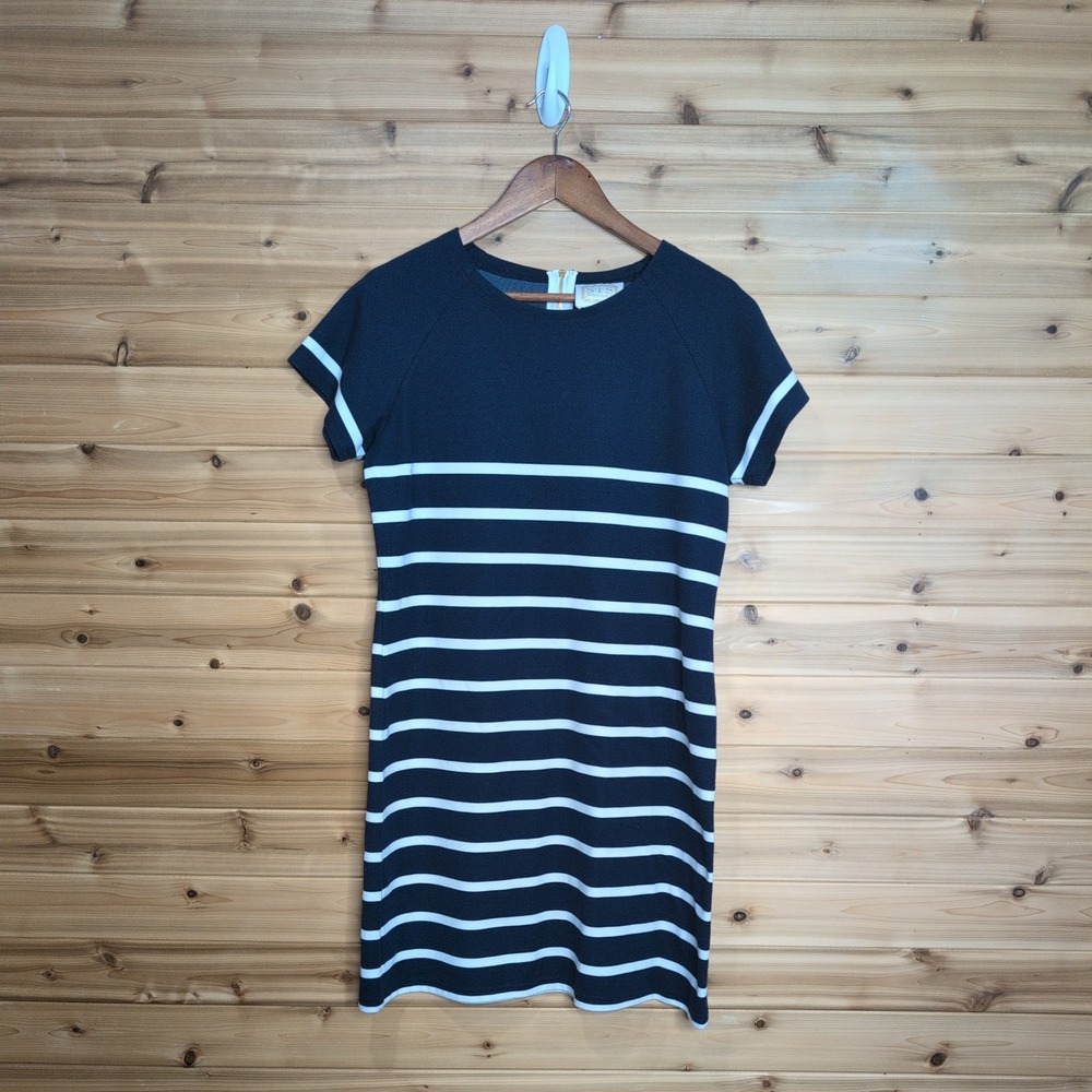 Sail to Sable STS Navy White Striped Short Sleeve Gold Zipper Dress Large